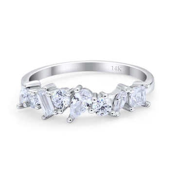 14K White Gold Art Deco Wedding Ring Baguette Eternity Simulated Cubic Zirconia Size-7